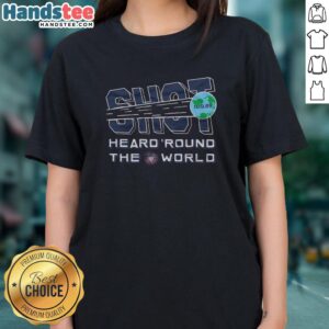 Hot US Soccer Shot Heard Round The World 11.19.89 Ladies Tee featuring a bold graphic and vibrant colors.
