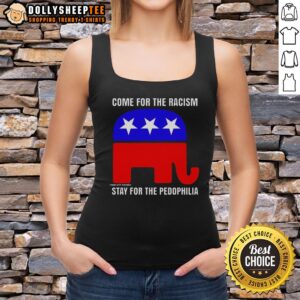 Awesome Republican tank top featuring satirical text on racism and pedophilia, perfect for bold political statements.