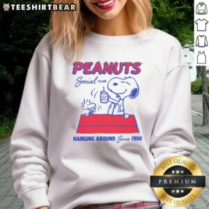 Good Peanuts Snoopy and Woodstock Social Club sweatshirt, celebrating a fun friendship since 1950 in a cozy design.