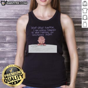 Adorable 'It's the Great Pumpkin, Charlie Brown' tank top featuring the Great Pumpkin design for Halloween festivities.