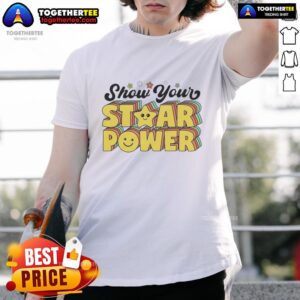 Teacher and student wearing 'Show Your Staar Power' motivational T-shirt for testing day success.