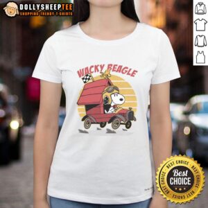 Pretty Wacky Beagle Car Ladies Tee featuring a colorful beagle graphic and fun car design, perfect for dog lovers.