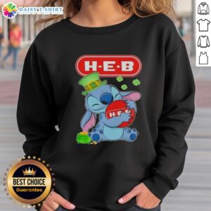 Alt Text: Top Stitch Hug H-E-B logo St. Patrick's Day sweatshirt featuring a festive green design and cozy fit.