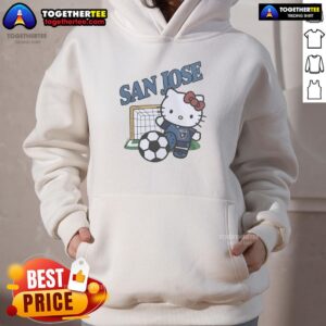 Alt Text: Original San Jose Earthquakes FC x Hello Kitty hoodie featuring vibrant graphics and a cozy design for fans.