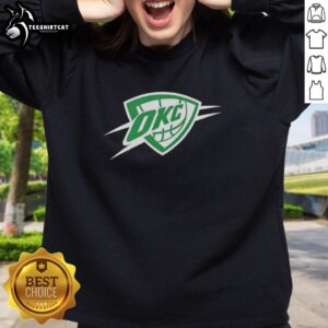 Top Oklahoma City Thunder white logo sweatshirt for St. Patrick's Day celebration, featuring a festive green design.