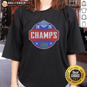 Alt Text: Official Florida Gators 2025 SEC Women's Gymnastics Champions Ladies Tee showcasing team pride and athletic spirit.