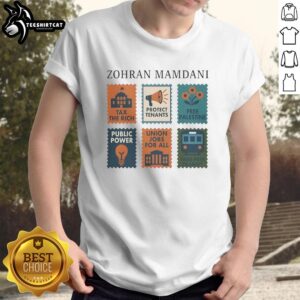 Alt Text: Premium Zohran Mamdani Tax The Rich T-Shirt featuring bold text design on a stylish black background.