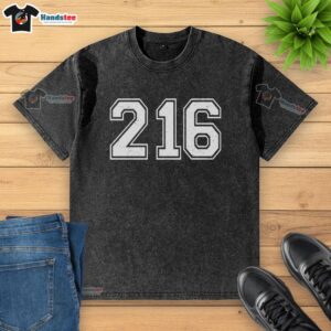 Official Cleveland Ohio Area Code 216 washed t-shirt featuring a stylish design perfect for local pride.
