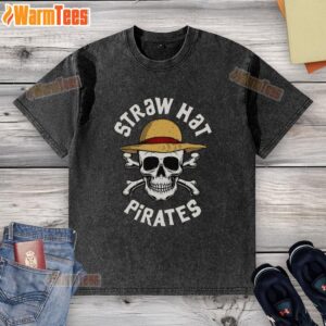 Nice Straw Hat Pirate Washed T-Shirt featuring vibrant designs and comfortable fit for fans of anime and adventure.