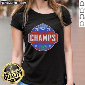 Good Florida Gators 2025 SEC Women's Gymnastics Champions ladies tee showcasing team pride and athletic spirit.