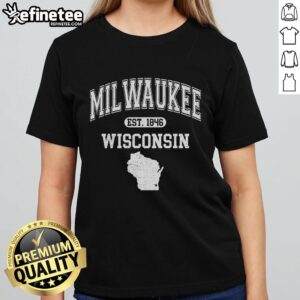 Premium Milwaukee Wisconsin Est. 1846 Varsity Ladies Tee in vibrant design, perfect for stylish local pride.