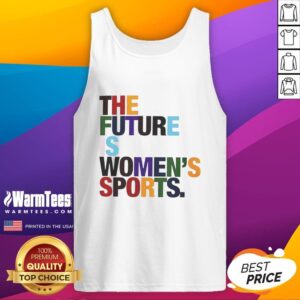 Funny 'The Future Is Women's Sports' rainbow graphic tank top showcasing vibrant colors and empowering design.
