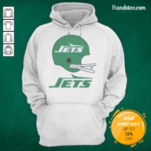 Alt Text: Awesome New York Jets football logo displayed on a big helmet hoodie, perfect for fans and game day attire.