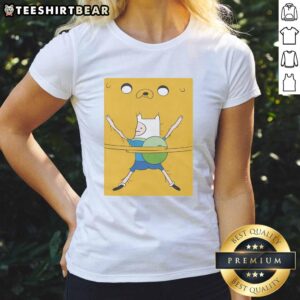 Hot Finn hugging Jake in a bro hug from Adventure Time on a stylish ladies tee design.