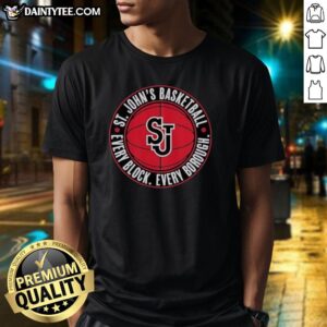 Awesome St. John's Basketball Every Block Every Borough T-Shirt showcasing team spirit and vibrant design for fans.