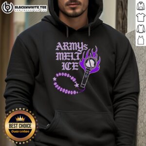 Funny BTS ARMYs melt ice power in community wearing lightstick hoodies at a lively fan event.