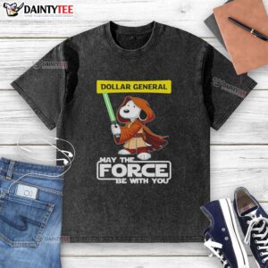 Alt Text: Cute Snoopy Dollar General May the Force Be With You washed t-shirt featuring a playful design and vibrant colors.