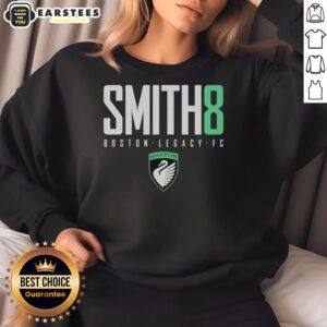 Awesome Smith 8 Sammy Smith Boston Legacy FC logo sweatshirt in stylish design, perfect for soccer fans.