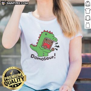 Stylish Nice Domo Domosaur Ladies Tee featuring a colorful dinosaur graphic, perfect for casual wear and fans of unique designs.