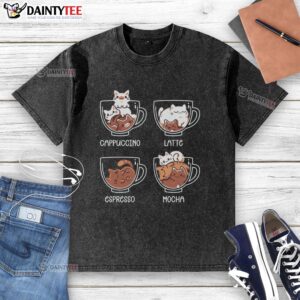 Cute cat coffee guide washed t-shirt featuring an adorable cat design, perfect for coffee lovers and cat enthusiasts.