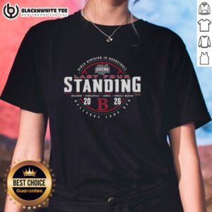 Alt Text: Hot Bellevue Lady Red 2026 OHSAA Girls Basketball Division 4 Last Four Standing Ladies Tee featuring team logo.