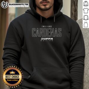 Awesome Emiliano Cardenas Zuffa Boxing Elite Hoodie displayed on a model showcasing its stylish design and logo.