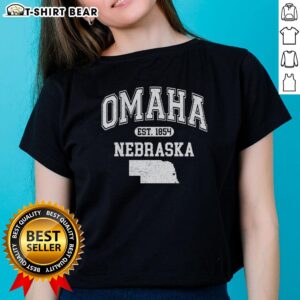 Alt Text: Pretty Omaha Nebraska Est 1854 Varsity Ladies Tee showcasing a stylish design perfect for fans of Omaha.