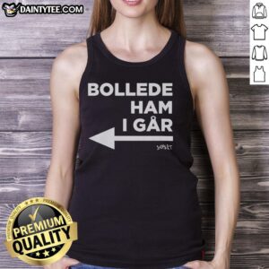 Model wearing a Good Danish Princess Bollede Ham I Gar tank top in a vibrant design, perfect for casual summer outings.