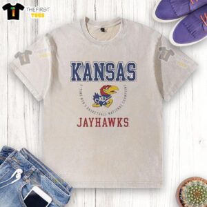 Top Kansas Jayhawks 6-Time Men's Basketball National Champions washed t-shirt showcasing team pride and vibrant colors.