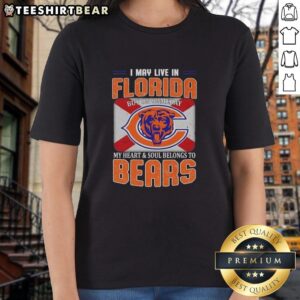 Chicago Bears football flag ladies tee design, showcasing pride for the team, perfect for fans living in Florida.