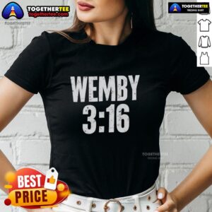 Victor Wembanyama wearing Wemby 3-16 ladies tee, showcasing his style and basketball flair.