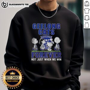 Top The Peanuts Geelong Cats Forever sweatshirt featuring bold team colors, perfect for loyal fans not just when they win.