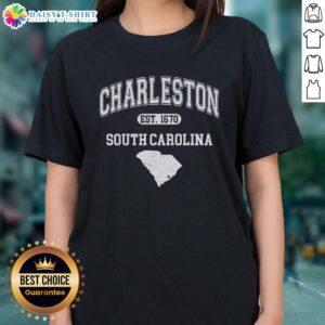 Good Charleston South Carolina Est. 1670 Varsity Ladies Tee showcasing stylish design and soft fabric in vibrant colors.