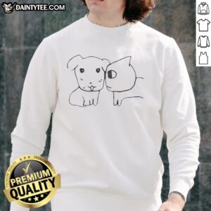 Cute dog and cat best friends on a cozy sweatshirt, perfect for pet lovers. Nice design for animal enthusiasts.