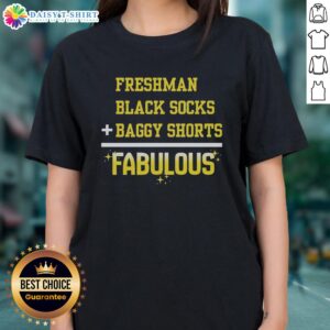 Top Freshman black socks with baggy shorts and a fabulous ladies tee, perfect for casual and stylish outfits.
