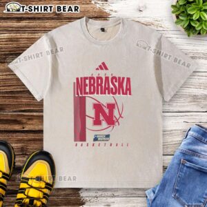 Alt Text: Awesome Nebraska Huskers March Madness washed t-shirt featuring team colors and logo, perfect for game day.