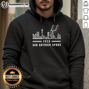 Alt Text: Original San Antonio Spurs NBA 2026 hoodie featuring player name and city skyline design for sports fans.