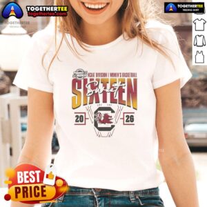 Alt Text: Official South Carolina Gamecocks 2026 March Madness Sweet 16 NCAA women's basketball tournament ladies tee shirt.