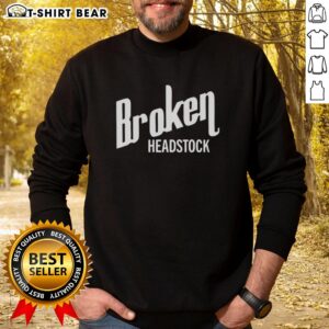 Alt Text: Top Broken Headstock Sweatshirt featuring a unique guitar design, perfect for music lovers and stylish casual wear.