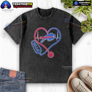 Awesome Nurse Heartbeat X Buffalo Bills Logo Washed T-Shirt showcasing a unique design for nursing and football fans.