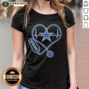 Good Nurse Heartbeat with Dallas Cowboys Logo on Ladies Tee - Perfect for proud nurses and Cowboys fans.