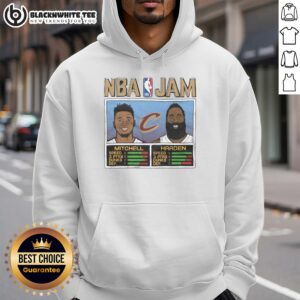Good NBA Jam hoodie featuring Cavs' Mitchell and Harden, perfect for basketball fans and streetwear enthusiasts.