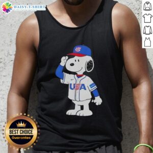 Alt Text: Pretty Snoopy USA baseball jersey salute graphic tank top featuring Snoopy in a patriotic design.