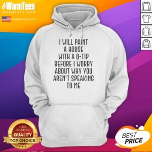 Premium hoodie featuring 'I Will Paint A House With A Q-Tip Before I Worry About Why You Aren't Speaking' quote.