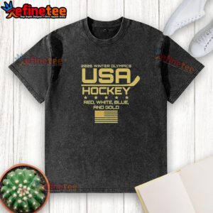 USA Hockey 2026 Winter Olympics t-shirt in red, white, blue, and gold, perfect for fans and supporters.