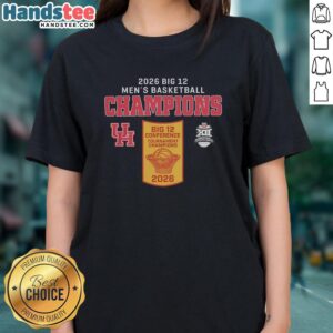 Premium Houston Cougar Big 12 Men's Basketball Champions 2026 Ladies Tee showcasing vibrant team colors and logo.