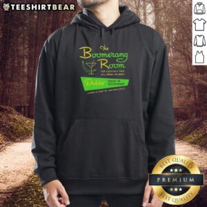 Alt Text: Vintage 'The Boomerang Room and Dobbs Drive-In' logo on a hoodie, celebrating San Francisco's classic restaurant vibe.