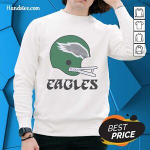 Alt Text: Awesome Philadelphia Eagles football logo on a big helmet sweatshirt, perfect for fans and game day attire.