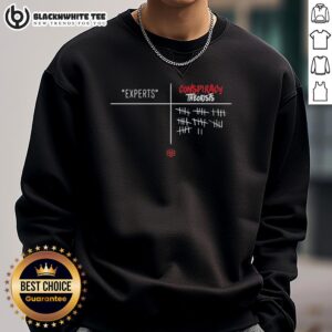 Original Experts Vs Conspiracy Theorists Sweatshirt showcasing a bold graphic design on a cozy pullover.
