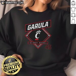 Alt Text: Nice Brenden Garula Cincinnati Bearcats baseball sweatshirt in red, featuring team logo and stylish design.